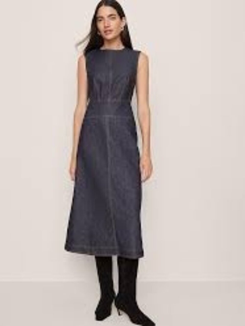 Ann Taylor Weekend Collection Petite Crew Neck Flare Midi Dress Size 4 NWT